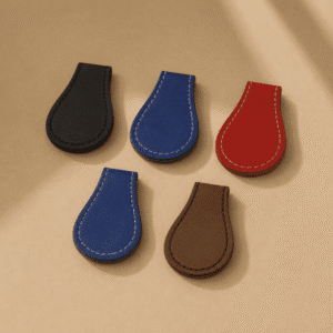 Leatherette magnetic bookmarks in assorted colors for books, journals, planners, and custom engraving.