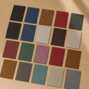 Leatherette notebooks in assorted colors for custom engraving, business branding, and personalized gifts.