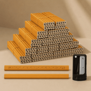 Custom construction pencils with ruler markings and sharpener for carpenters, contractors, and promotional giveaways.