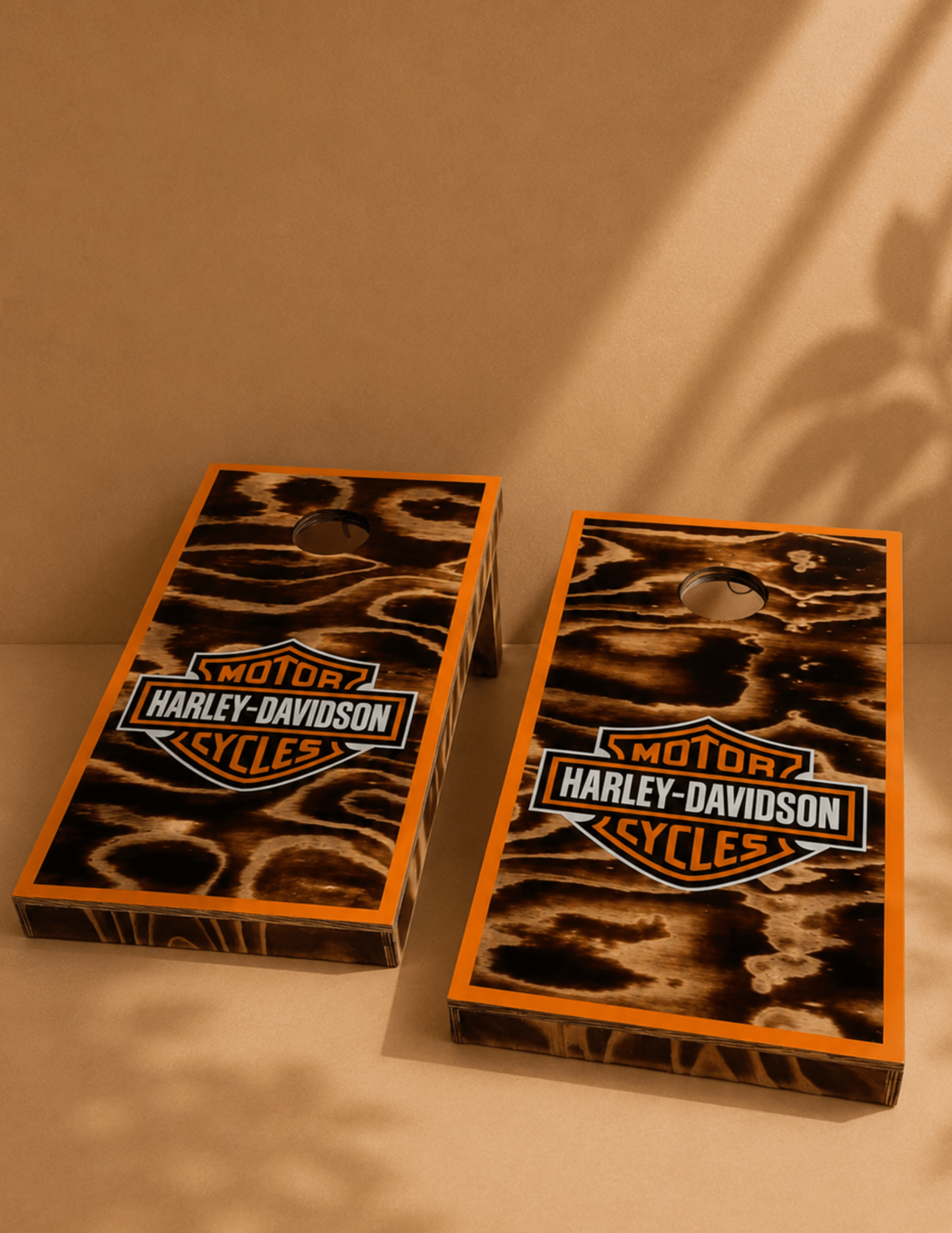 Caseys Elite Cornhole Boards with premium woodgrain design, custom graphics, and regulation-size gameplay boards.