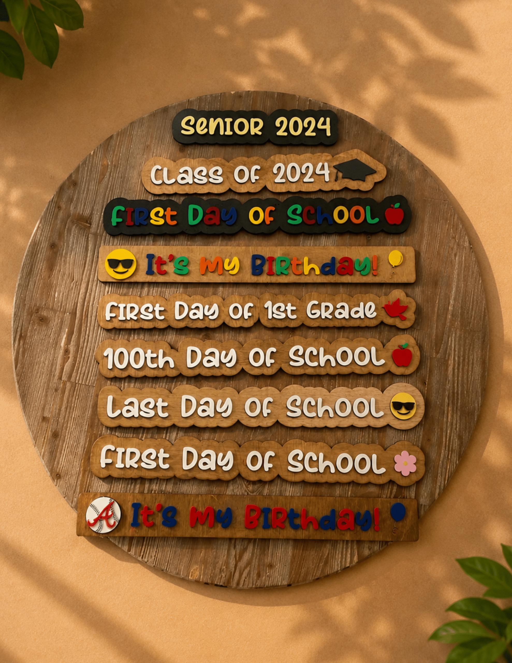 Reusable School Signs with interchangeable milestone inserts for school events and birthdays.