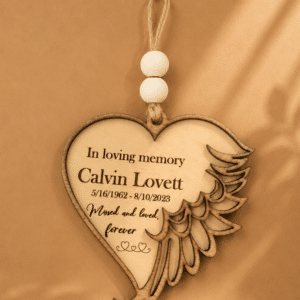 Custom Memorial Ornament – In Loving Memory Angel Wing Heart