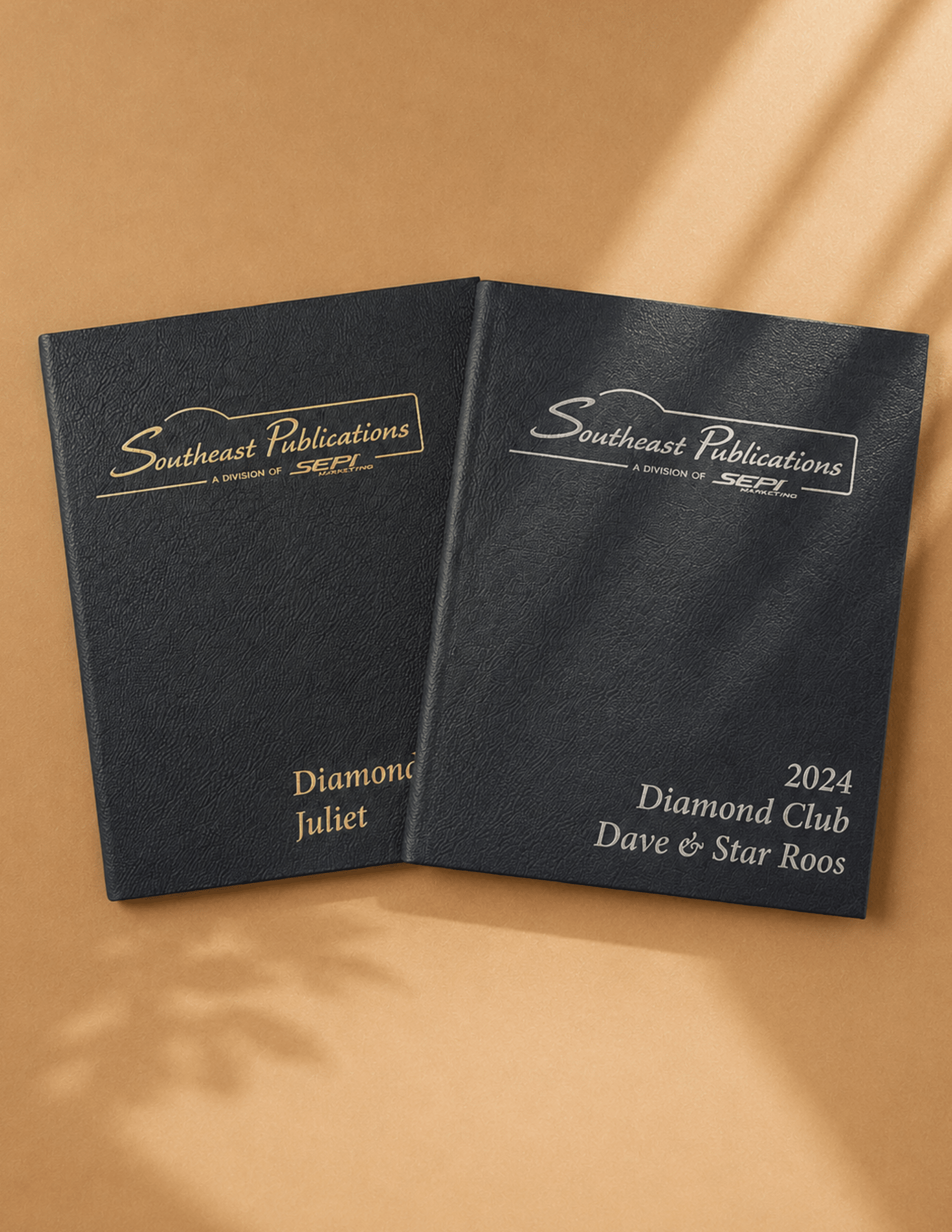 Personalized laser-engraved leatherette sketch book with unlined pages and custom logo for business gifts or everyday writing.