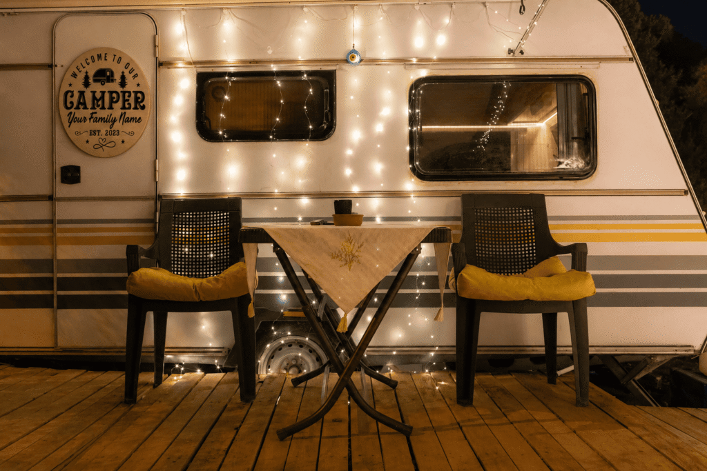 RV decor ideas with personalized camper welcome sign